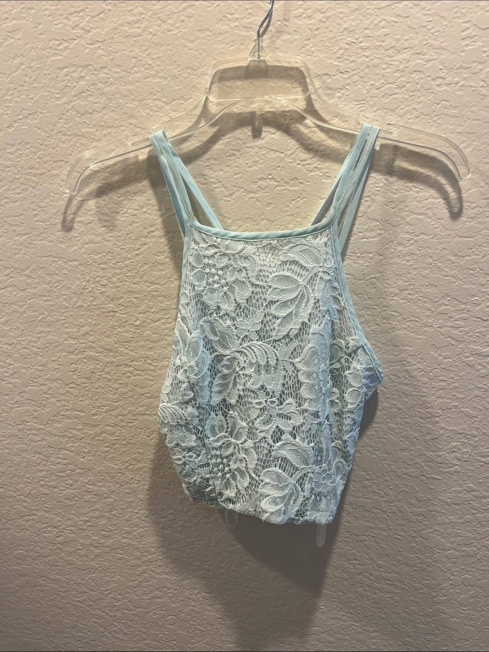 Speechless Light Blue Floral Lace Cropped Cami